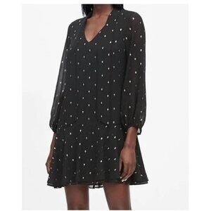 Banana Republic polka dot metallic‎ gold retro sheer sleeve Tunic dress sz 6